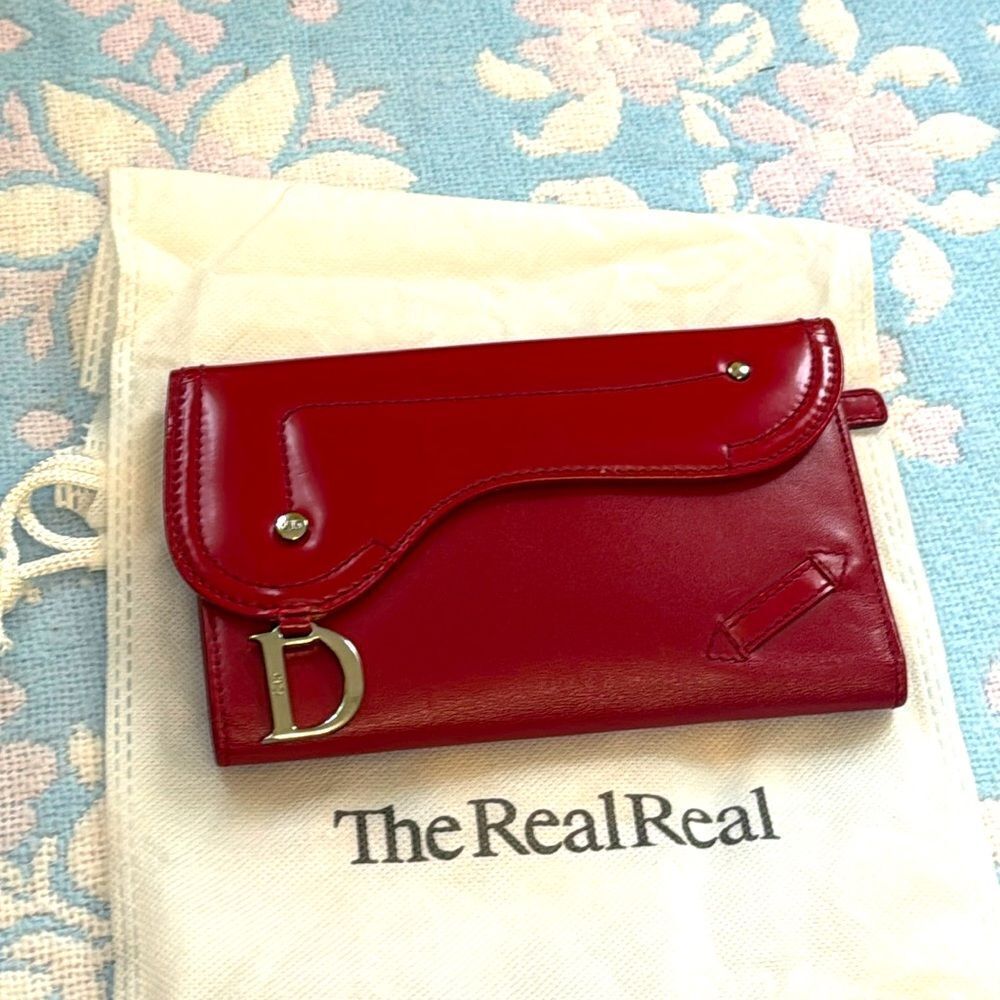 VTG *Christian Dior* AUTHENTIC Saddle Flap Red 2-Way French Wallet Clutch